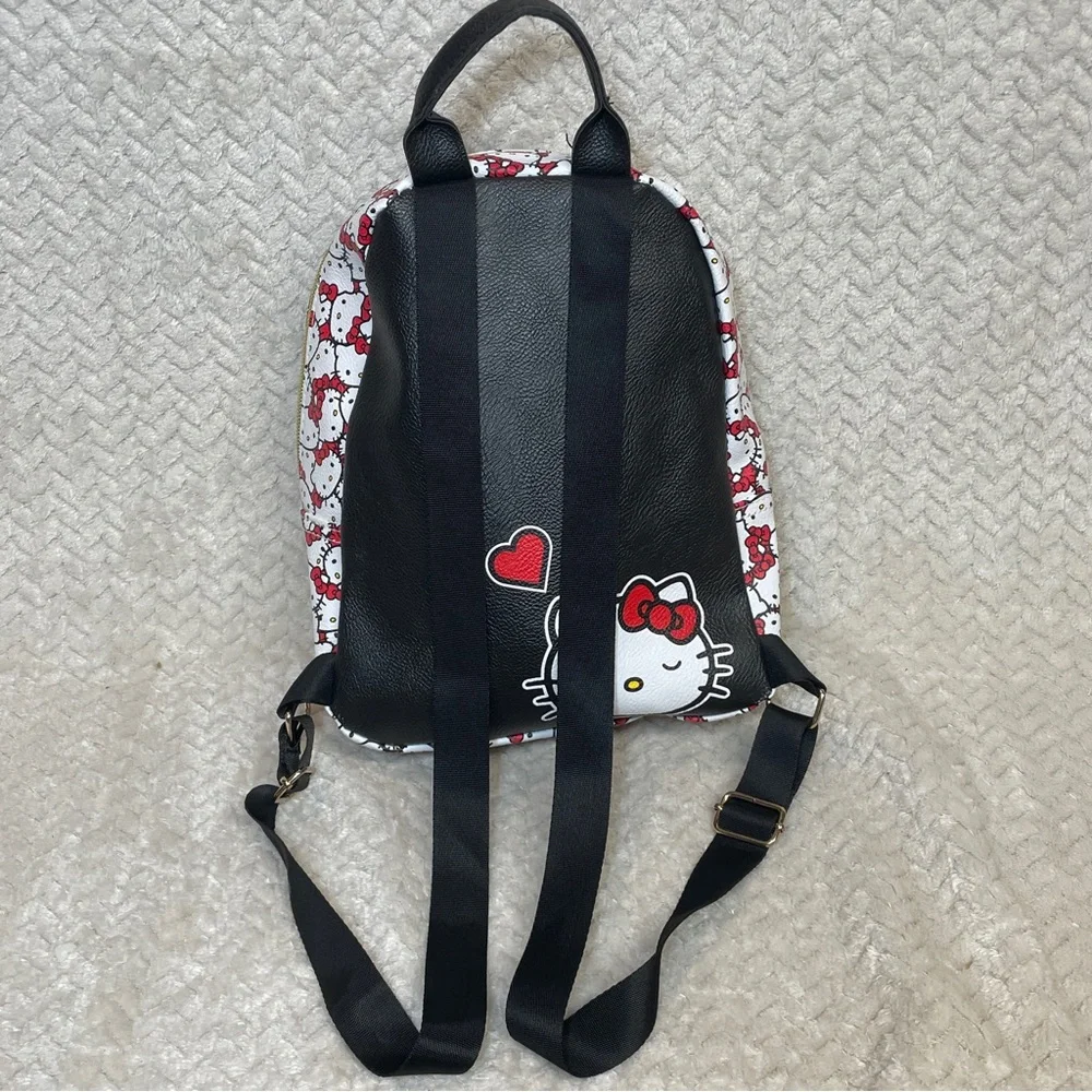 Sanrio Hello Kitty White Leather Mini Backpack Black Pattern‎ Red Bow Kawaii